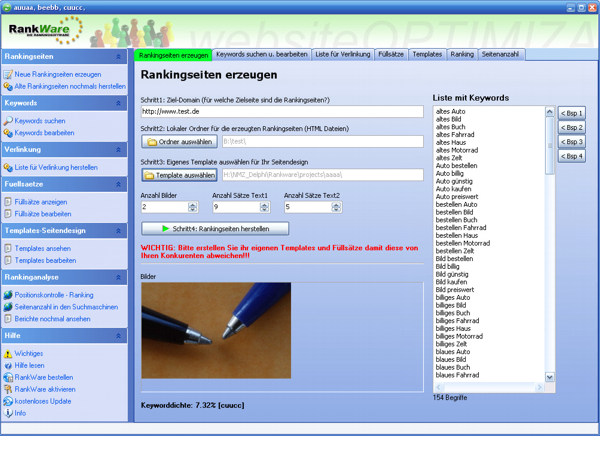 Screenshot vom Programm: RankWare