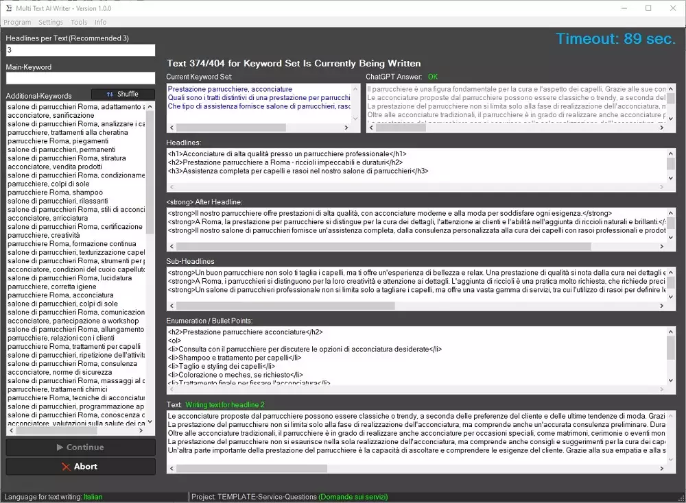 scrivere testi multipli con ChatGPT