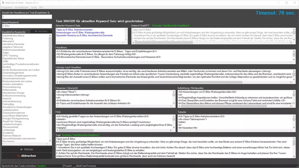 Multi Text AI Writer - Läuft